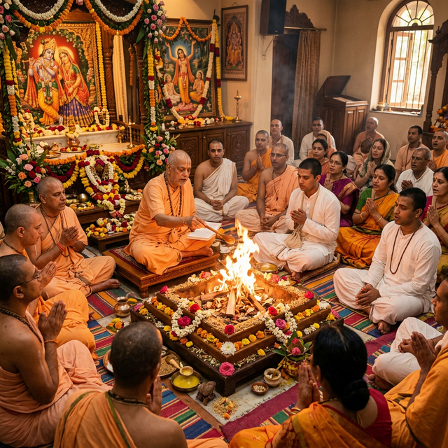 Sacred fire ceremony of Hare Krishna initiation
